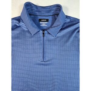 Alfani Mens Blue Dark Blue Grid Quarter Zip Moisture Wicking Polo Shirt Large